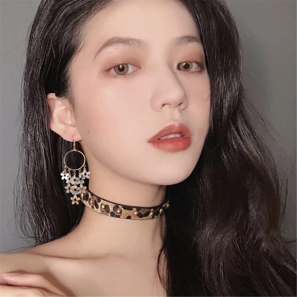 Women's Bohemian Long Colorful Chandelier Tassel Flower Dangle Drop Hoop Earring - Picture 6 of 9